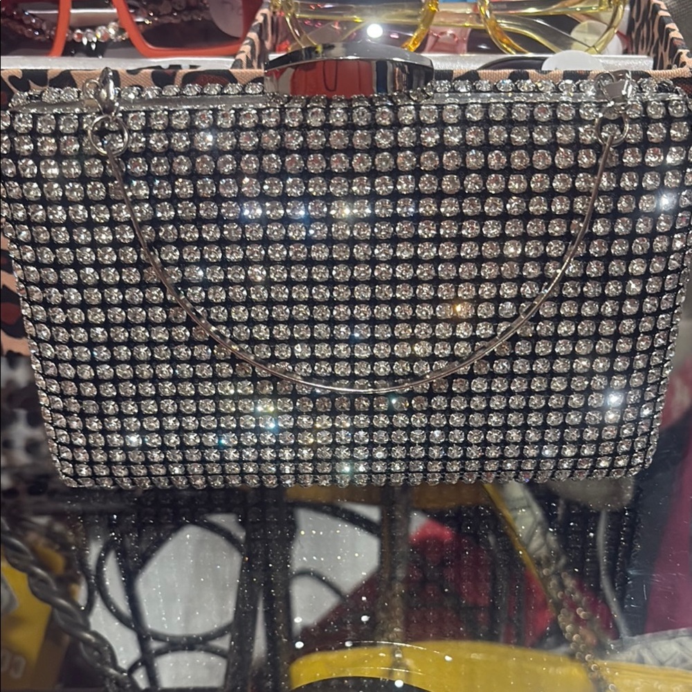 Silver Crystal Embellished Evening Bag